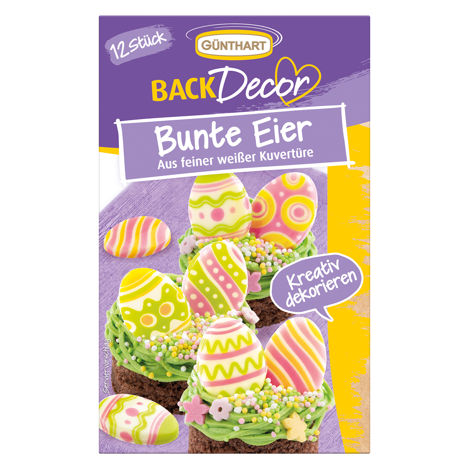 Bunte Schokoladen-Eier aus weißer Schokolade als essbare Tortendeko – 16 Stück