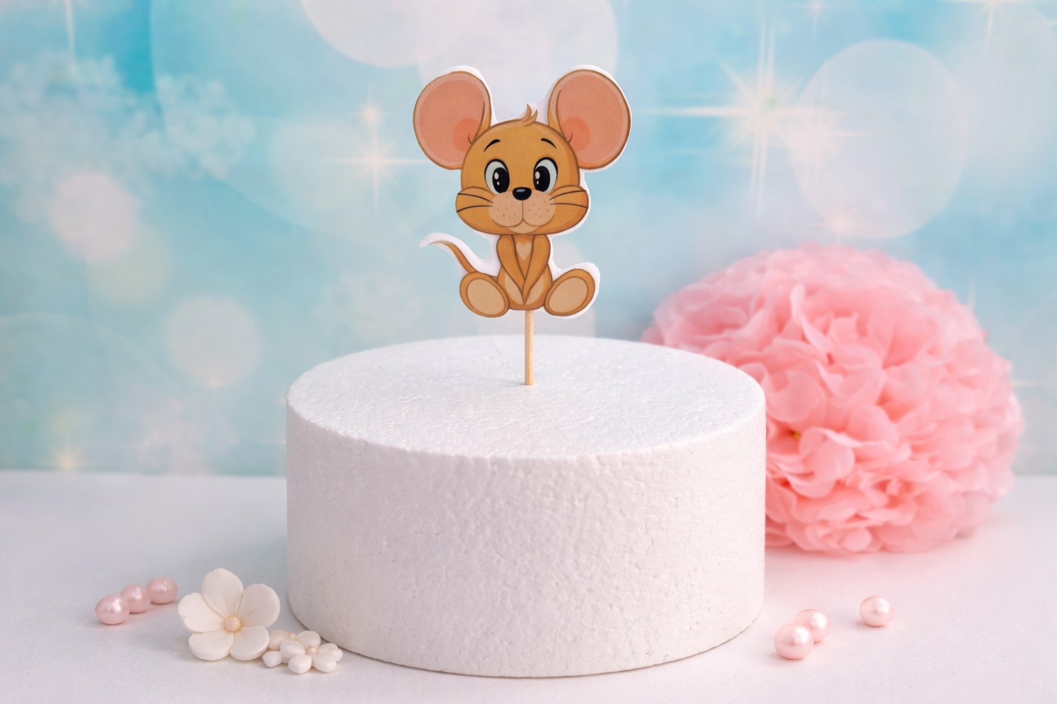 Essbarer Cake Topper „Süße Maus“ – Fondant-Figur ca. 8,5 cm mit Stäbchen zum Einstecken | Kindergeburtstag Tortendeko