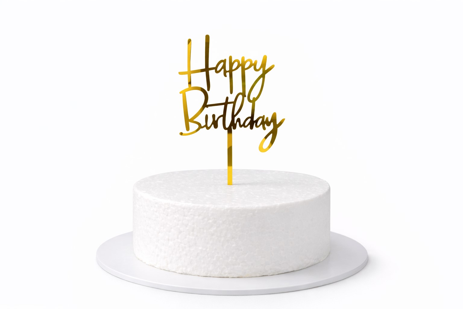 Eleganter goldener Caketopper mit Happy Birthday Schriftzug für Geburtstag, Party und stilvolle Tortendekoration