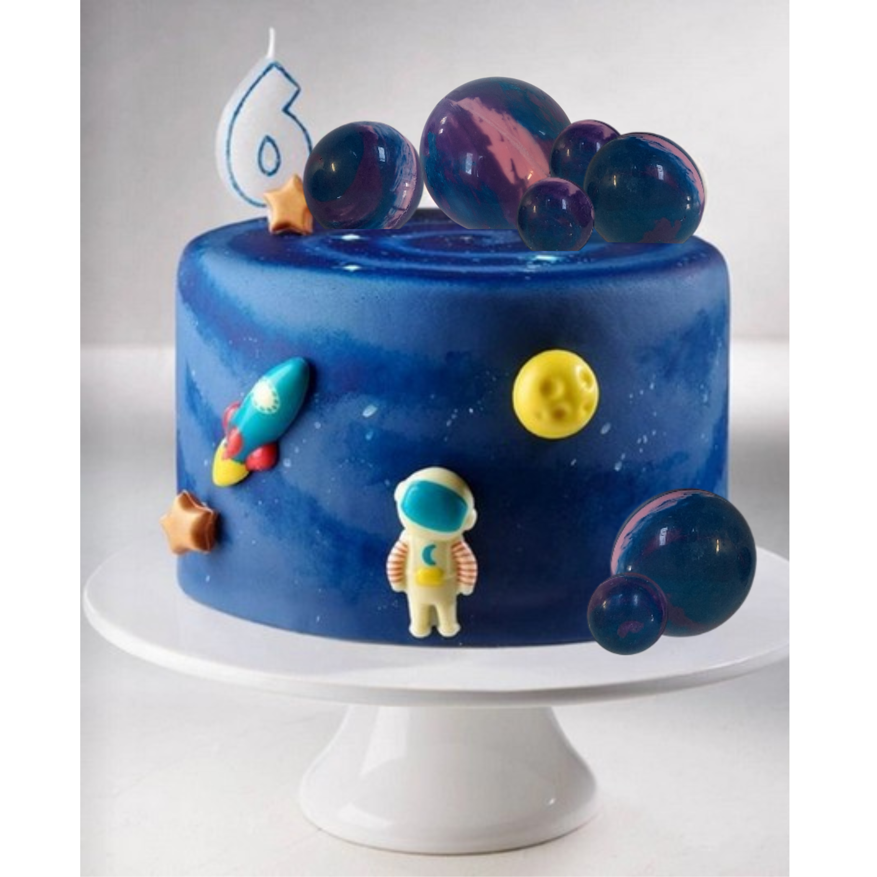 Caketopper Set „Schokoladenplaneten blaulila“ – 7-teilig für Weltraumtorten