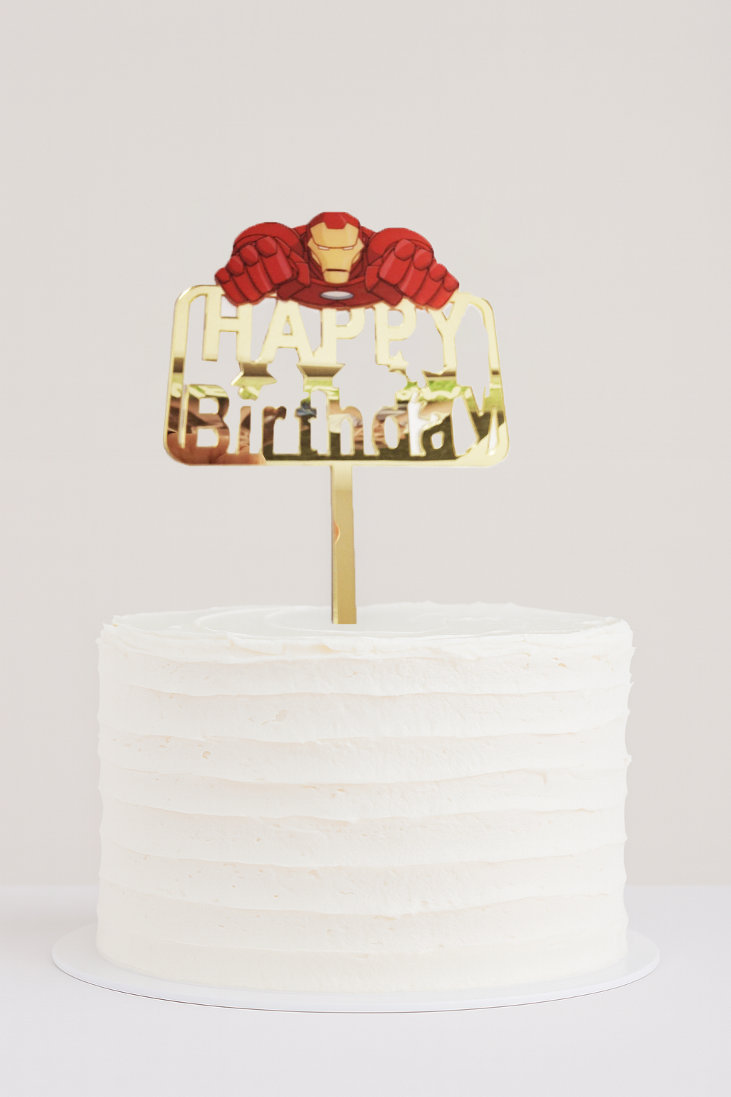„Iron Man“ Happy Birthday Cake Topper – Gold „Iron Man“ Happy Birthday Cake Topper – Gold