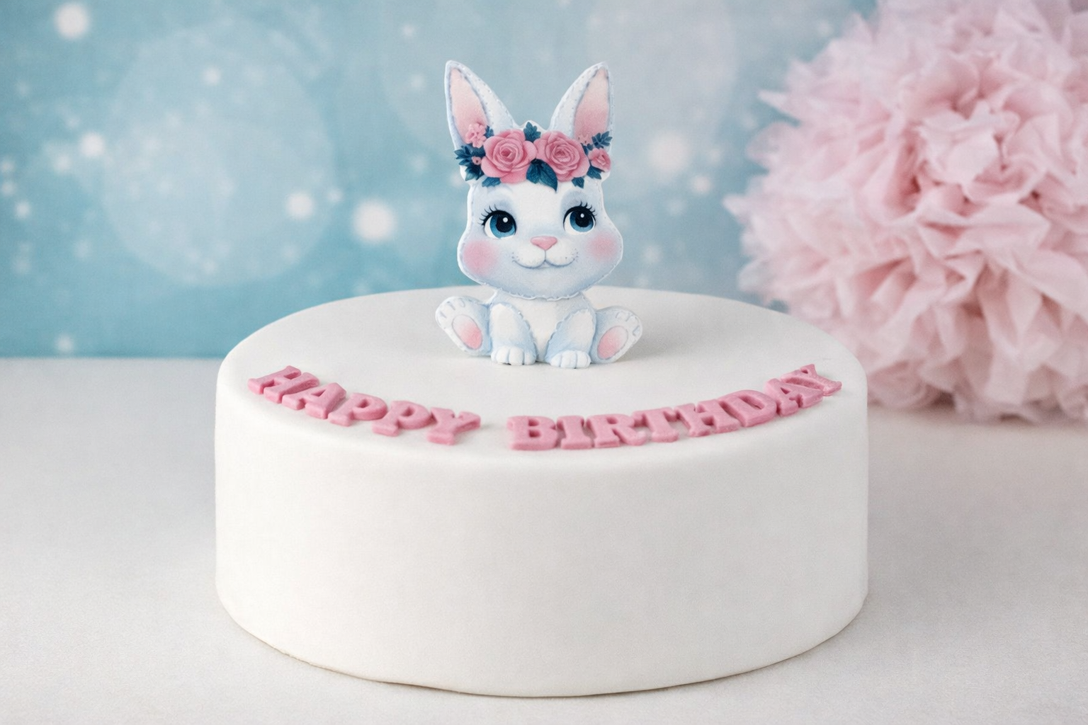 Cake Topper Hase mit Blumenkranz – liebevolle Tortendekoration für Ostern & Feiern