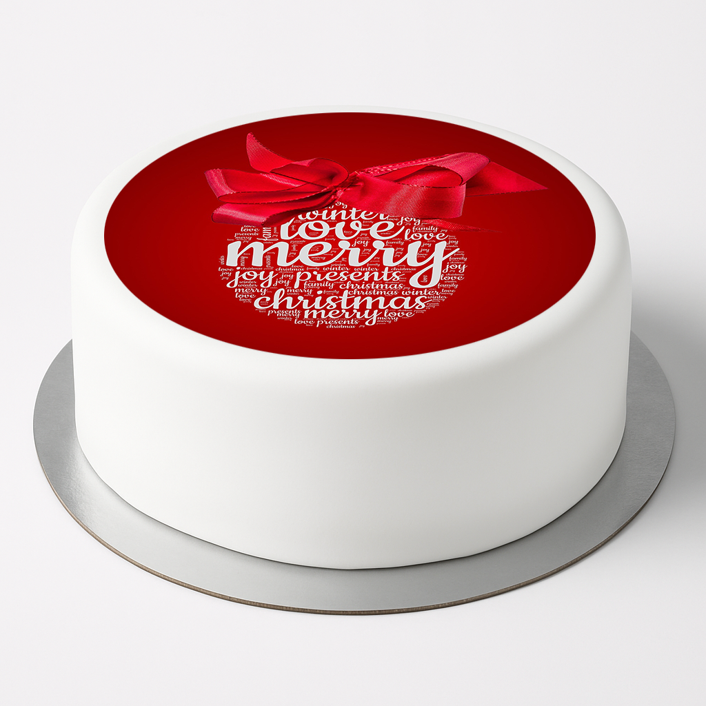 Tortenaufleger Weihnachten – „Merry Christmas“ mit roter Schleife