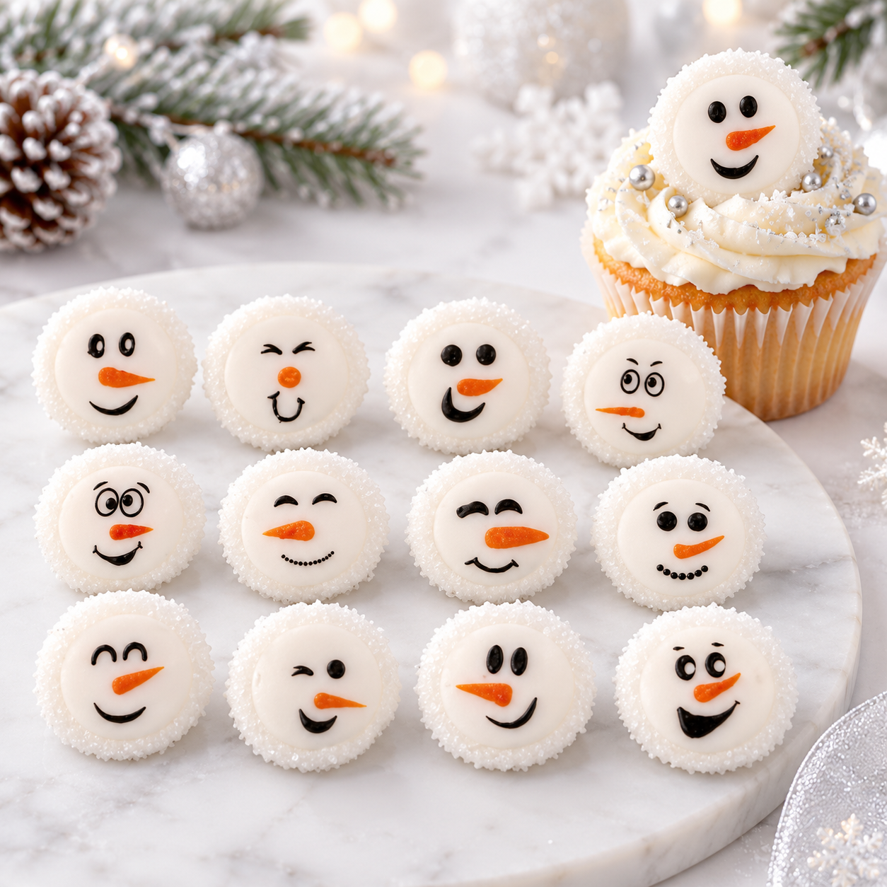 Zucker Schneemanngesichter 12 Stück – Essbare Tortendeko Weihnachten