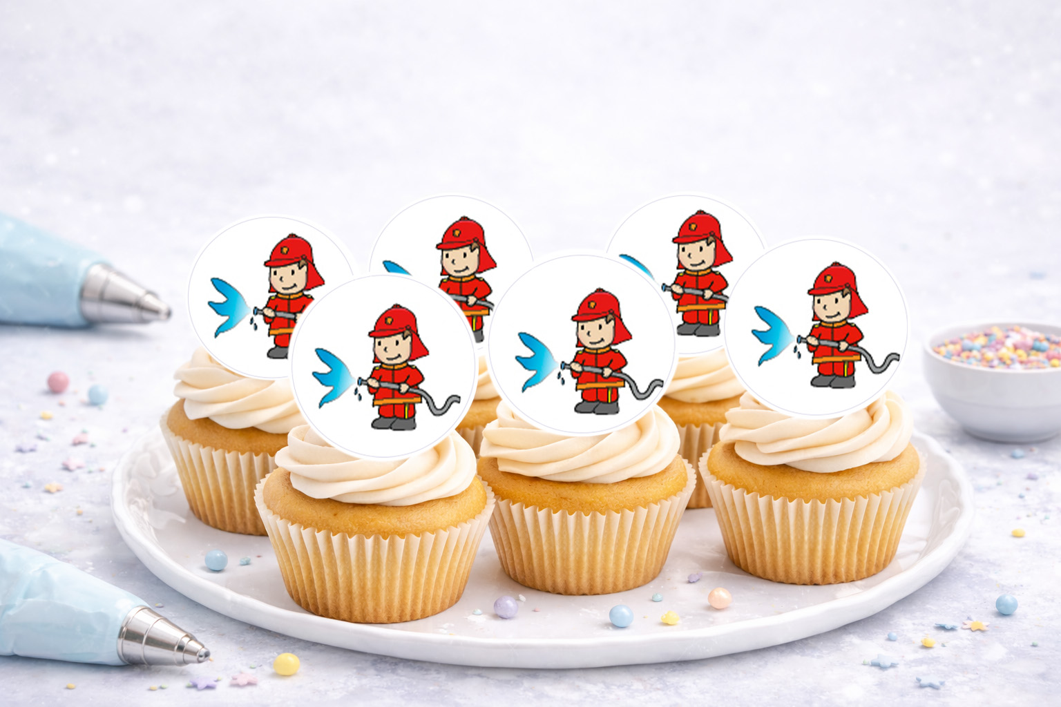 Essbare Muffinaufleger Feuerwehr auf Oblate Deluxe, rund Ø 4,5 cm