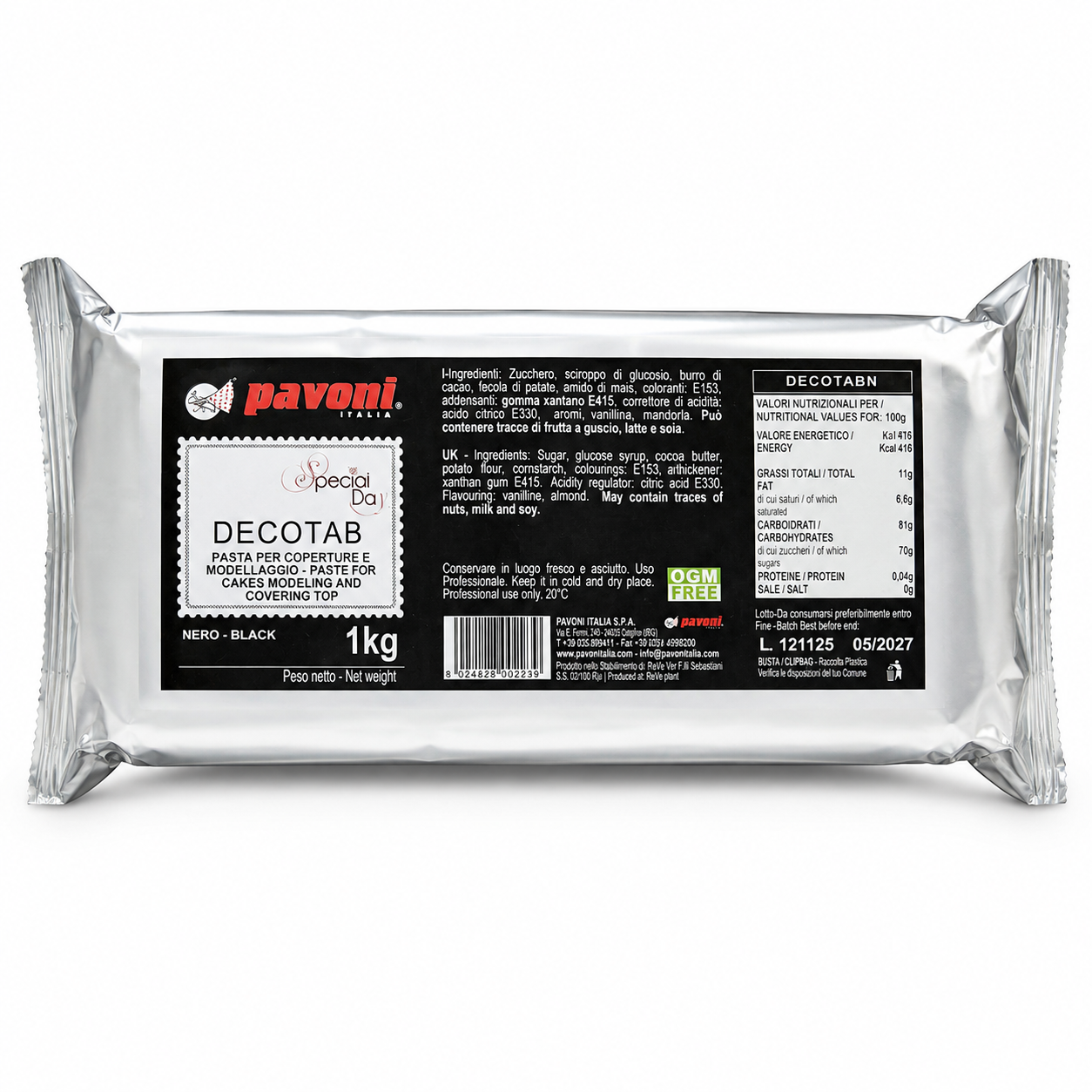 Pavoni Decotab Fondant Schwarz 1 kg – Zuckerpaste zum Eindecken & Modellieren