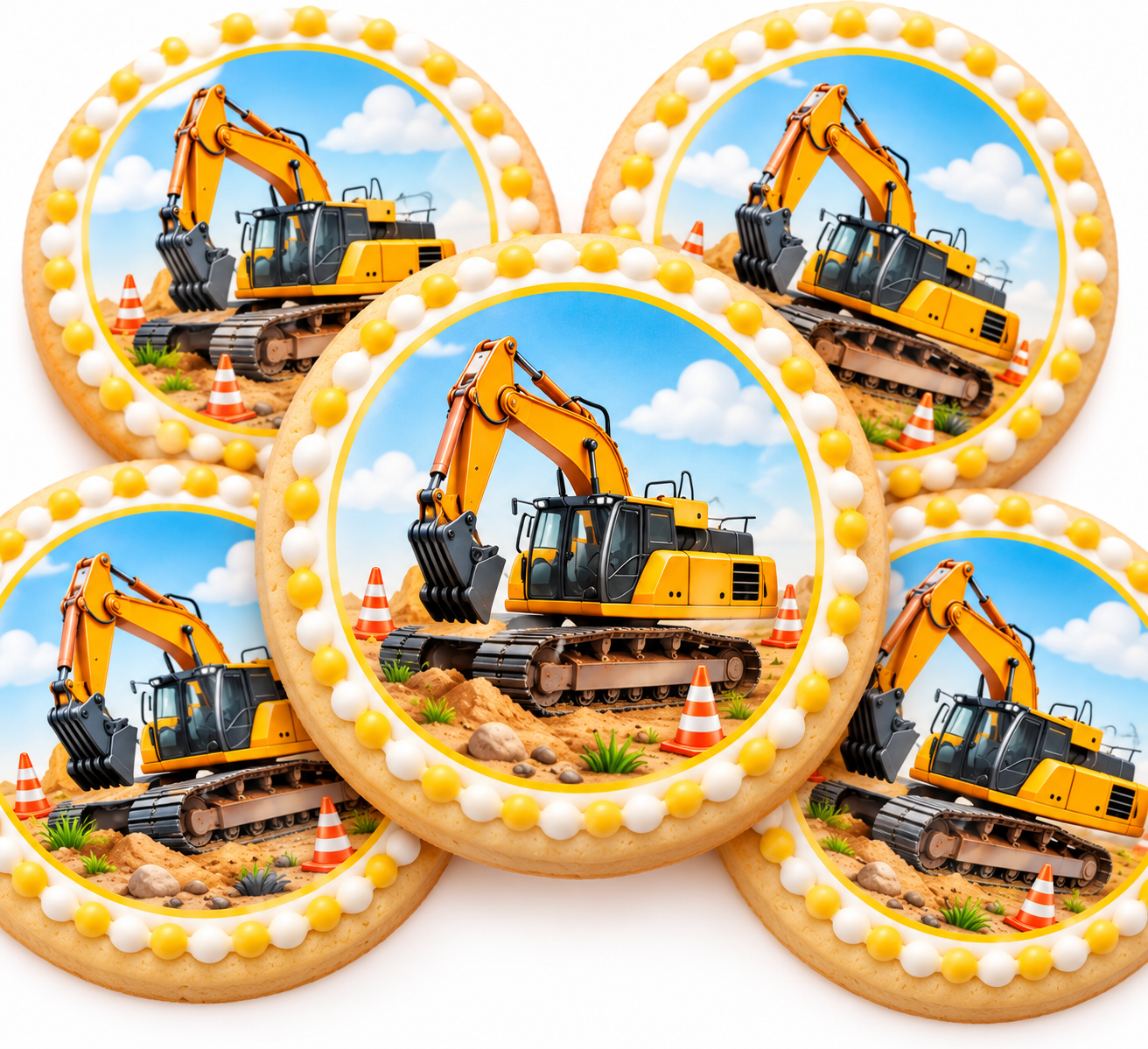 Keksaufleger Bagger – 35 essbare Fondantaufleger rund 3,5 cm