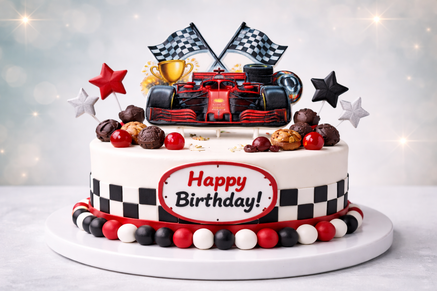 Essbarer 2D Caketopper Rennauto aus Fondant handgemacht – Tortenstecker zum Reinstecken 9,5 x 9 cm