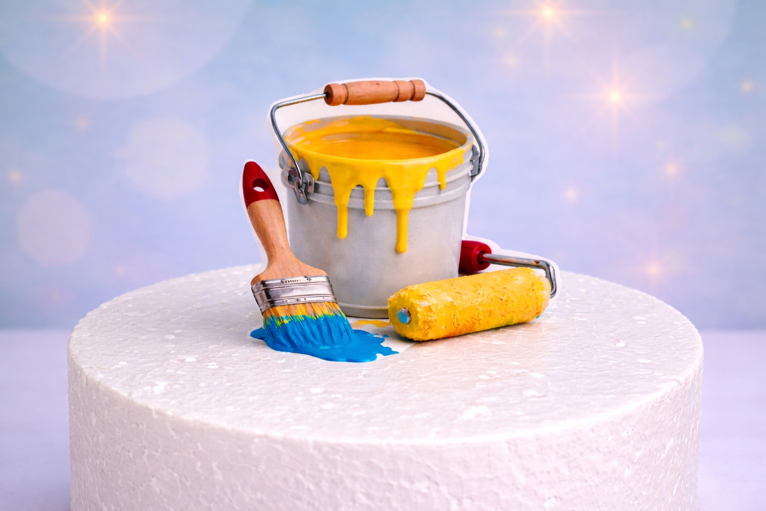 Maler Cake Topper aus Fondant handgefertigt – Tortendeko mit Farbeimer zum Reinstecken