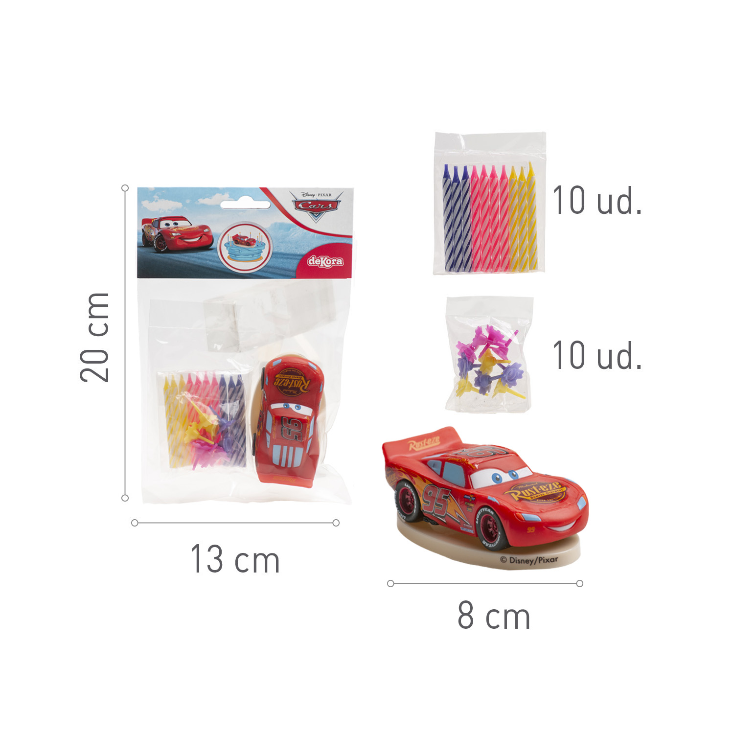 Tortendekorationsset Cars mit Kerzen