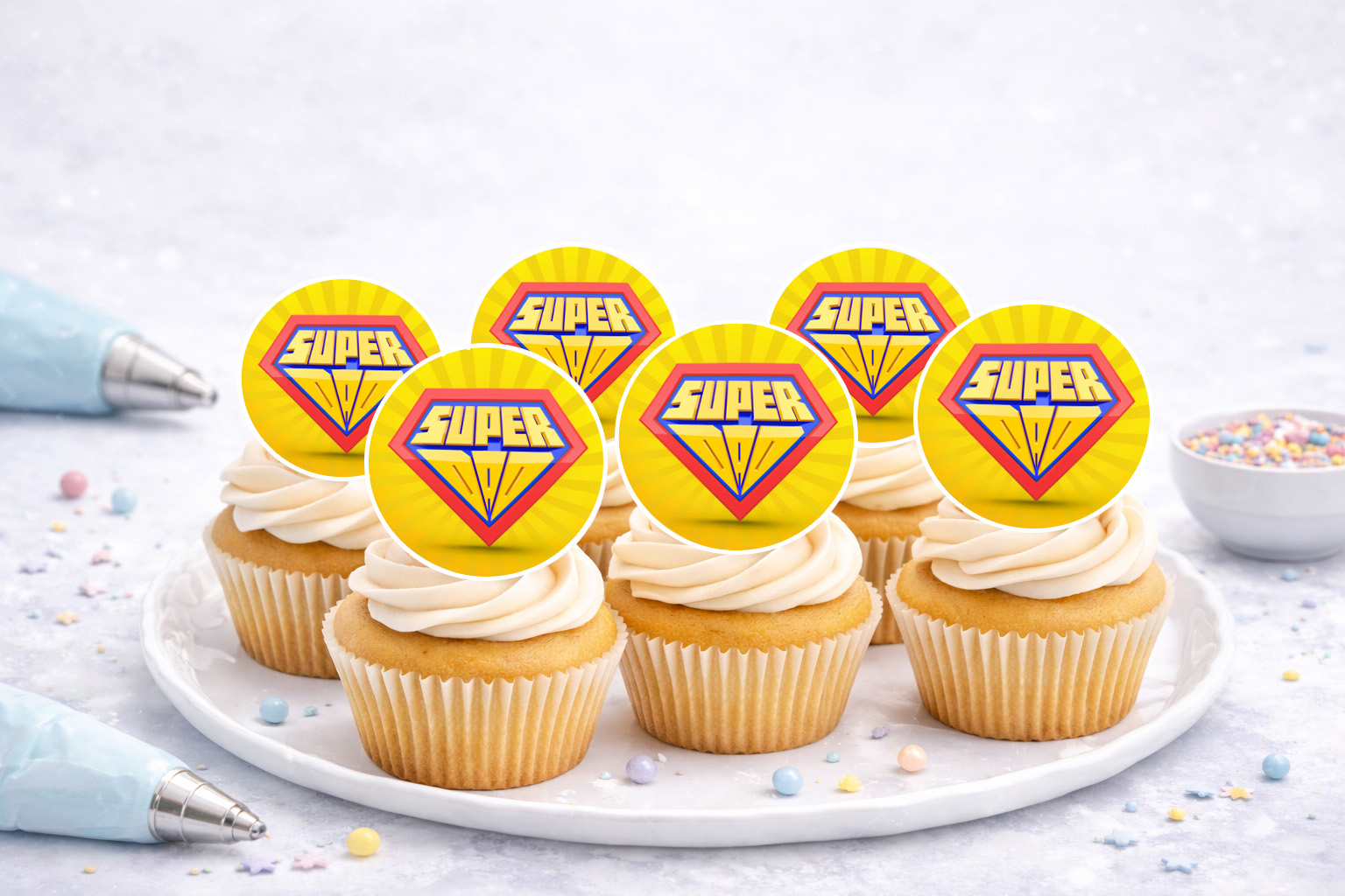 Muffinaufleger Vatertag – 24 essbare Aufleger auf A4 aus Oblate Deluxe, zum Ausschneiden (N590)