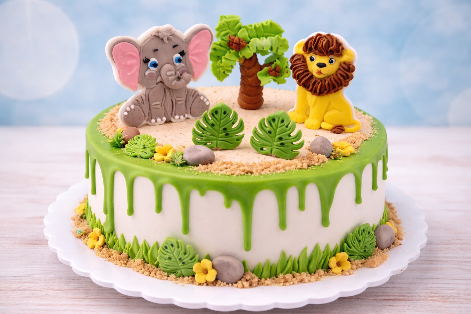 Tierische Tortendeko – Zuckerdekoration Elefant & Löwe