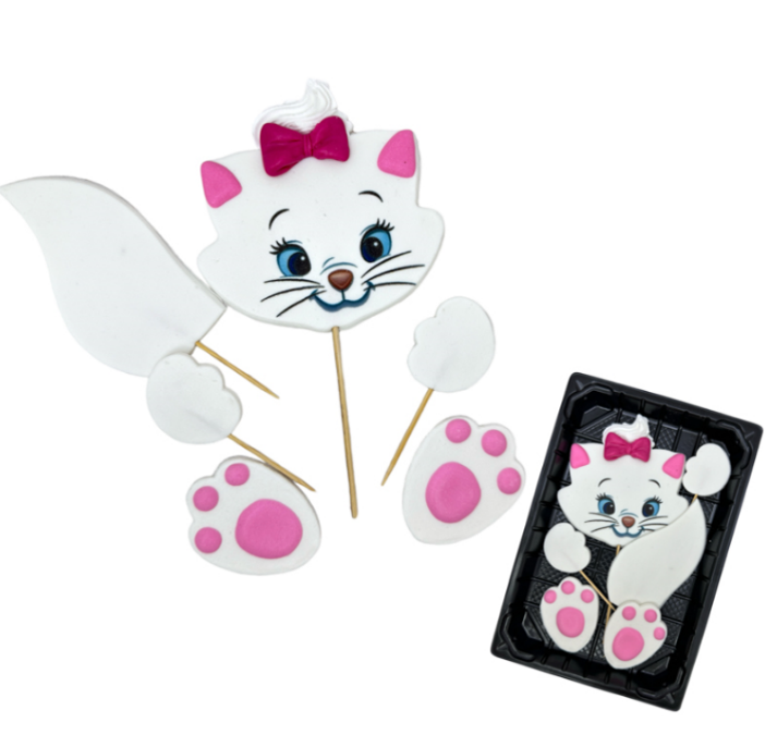 Tortendekoration Katze – Stecker aus Zuckerfondant für Kindergeburtstag 