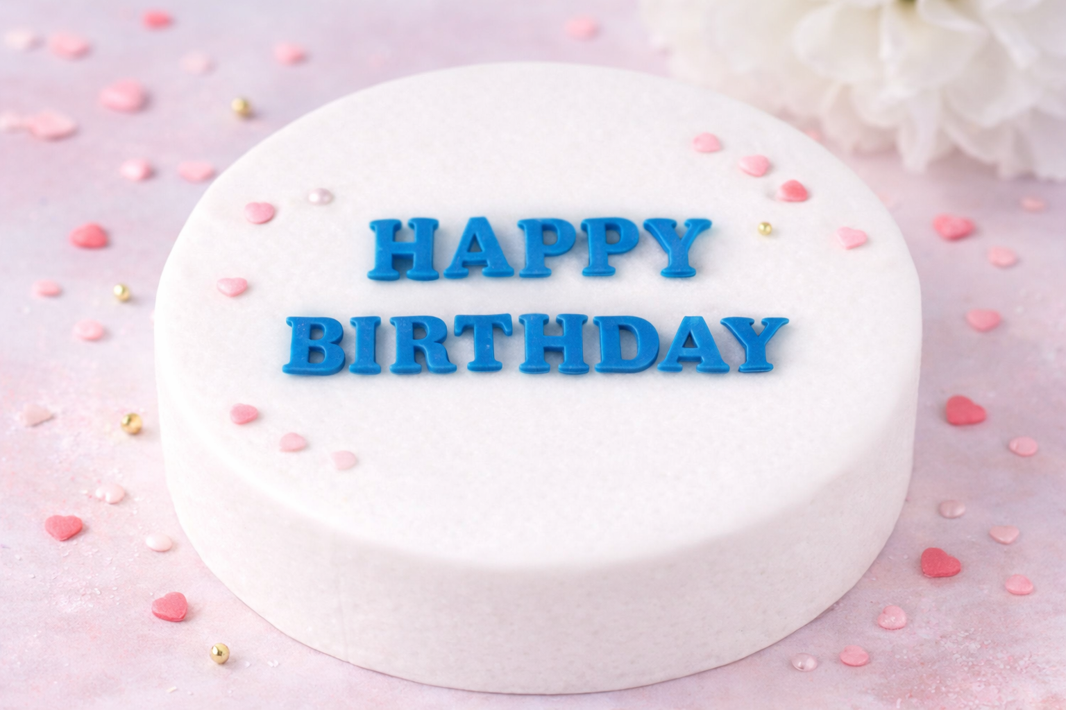 Schrift „Happy Birthday“ dunkelblau – essbare Tortendekoration