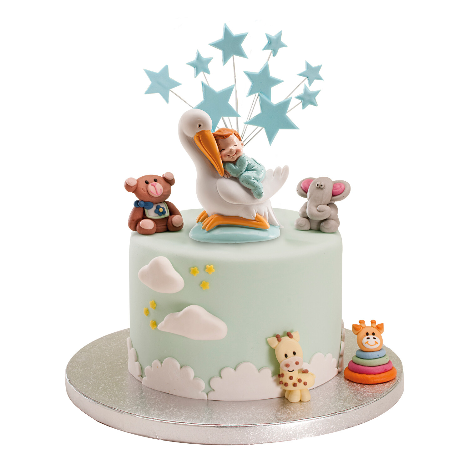 Tortenfigur „Storch schlafend – Blau“ – 10 cm