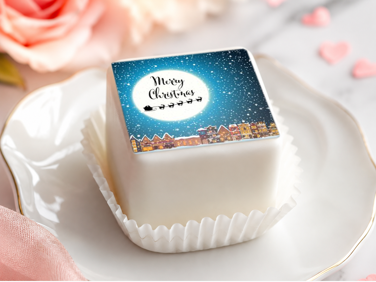 Petit Four & Punschkrapfen Aufleger Weihnachten – 20 Stück ca. 4 × 4 cm