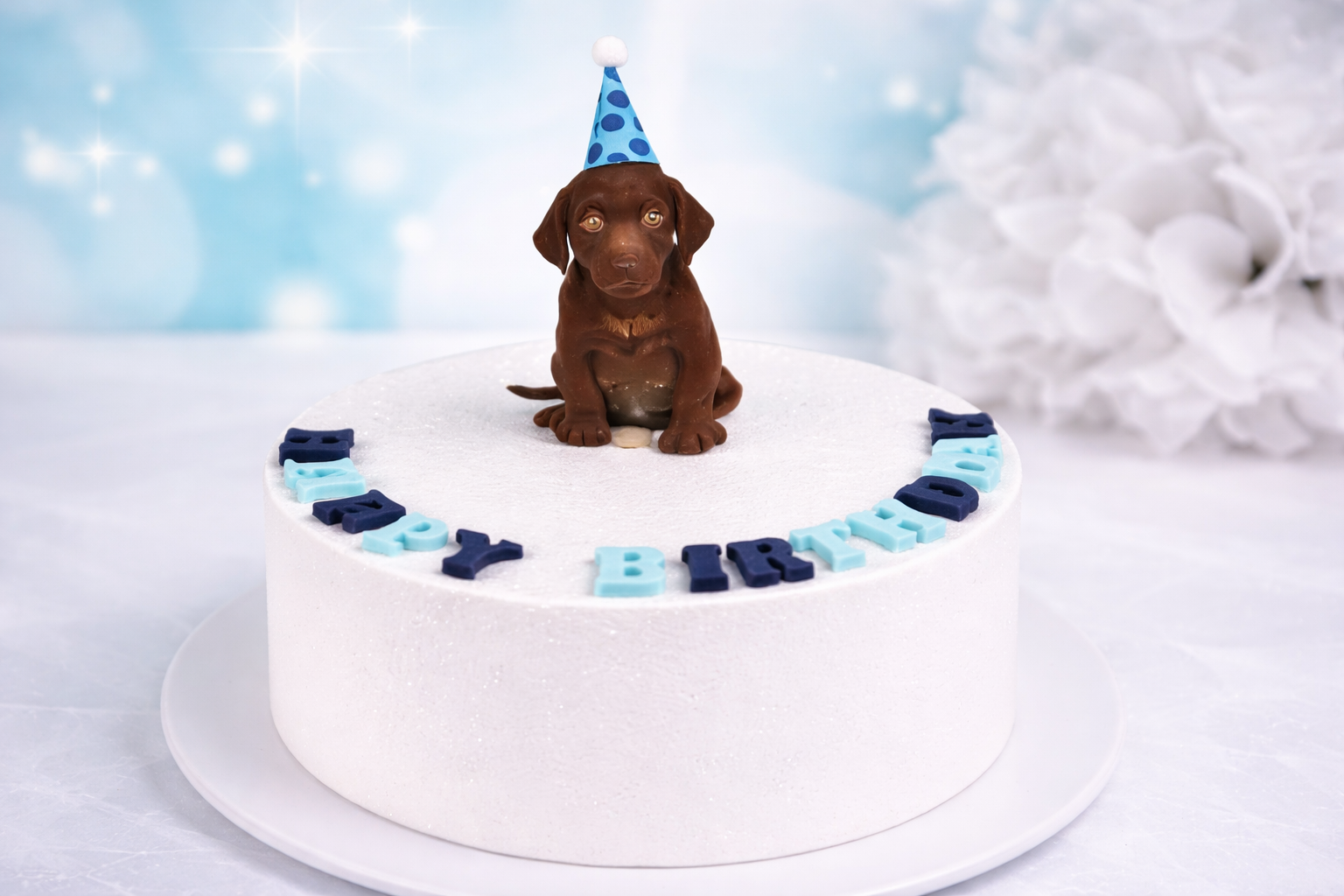 Essbarer Cake Topper Hund mit Partyhut
