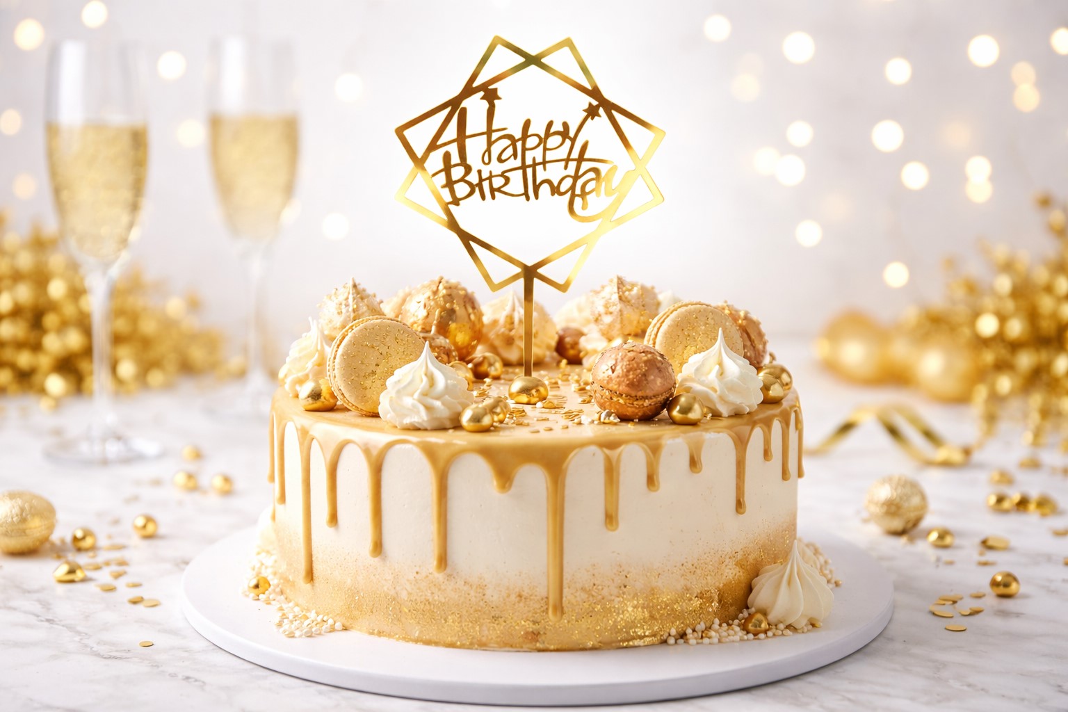 Cake Topper „Happy Birthday“ Gold – Elegante Tortendeko für Geburtstag