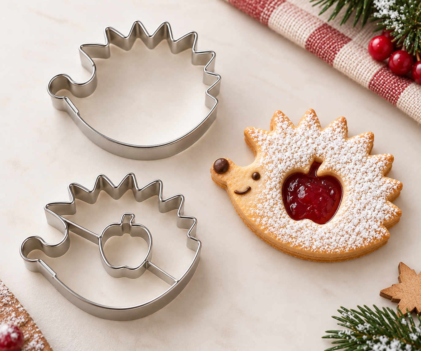 Linzer Ausstecher Igel mit Apfel 2-teilig