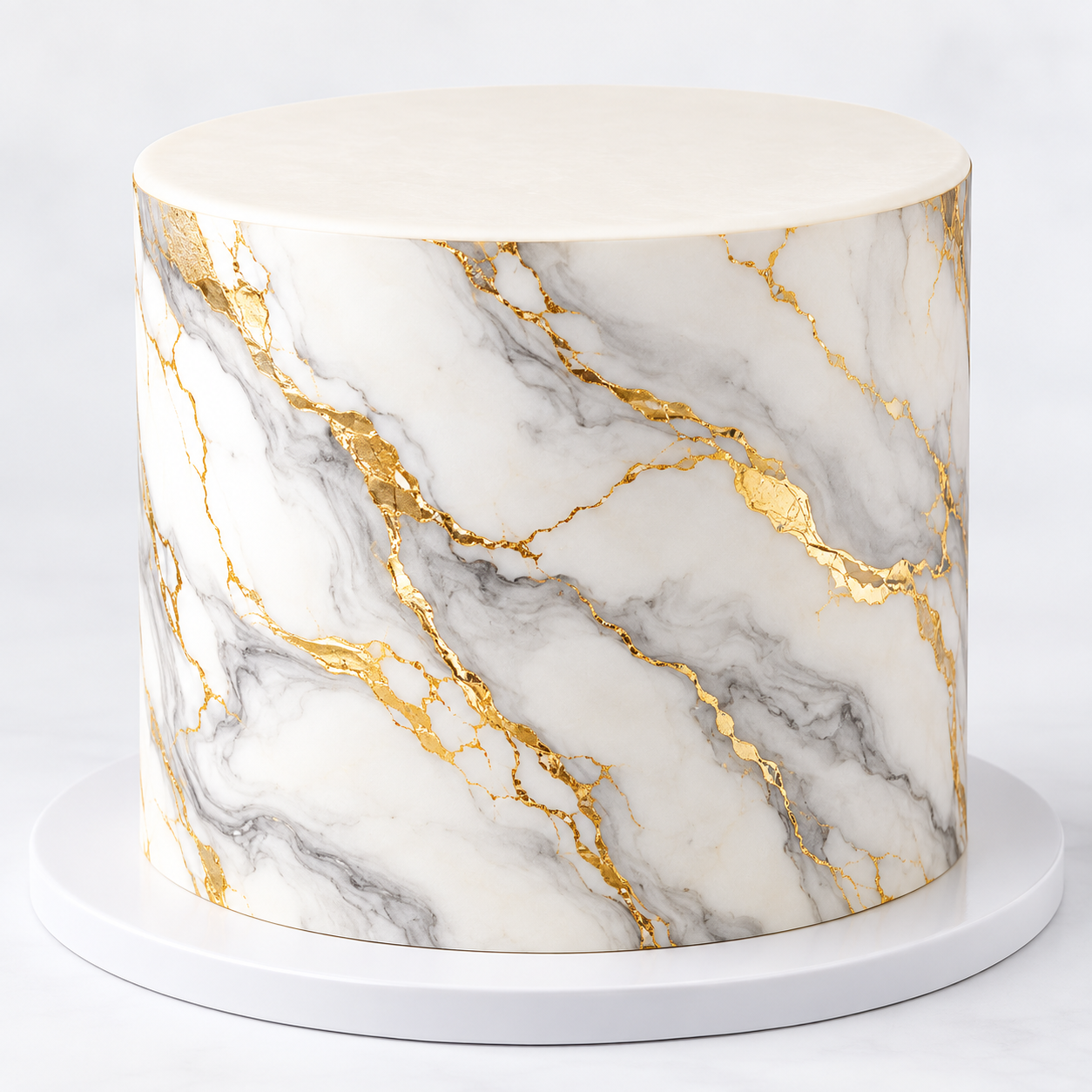 Deko Fondant Tortenband in weiß-grauer Marmoroptik mit goldenen Adern