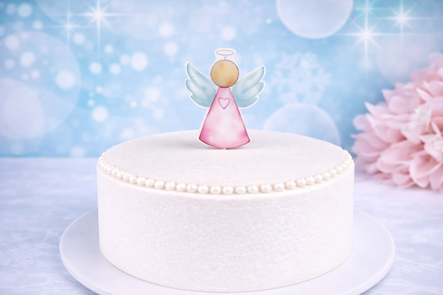 Cake Topper Engel Rosa – Handgefertigte Tortendekoration für Taufe & Erstkommunion