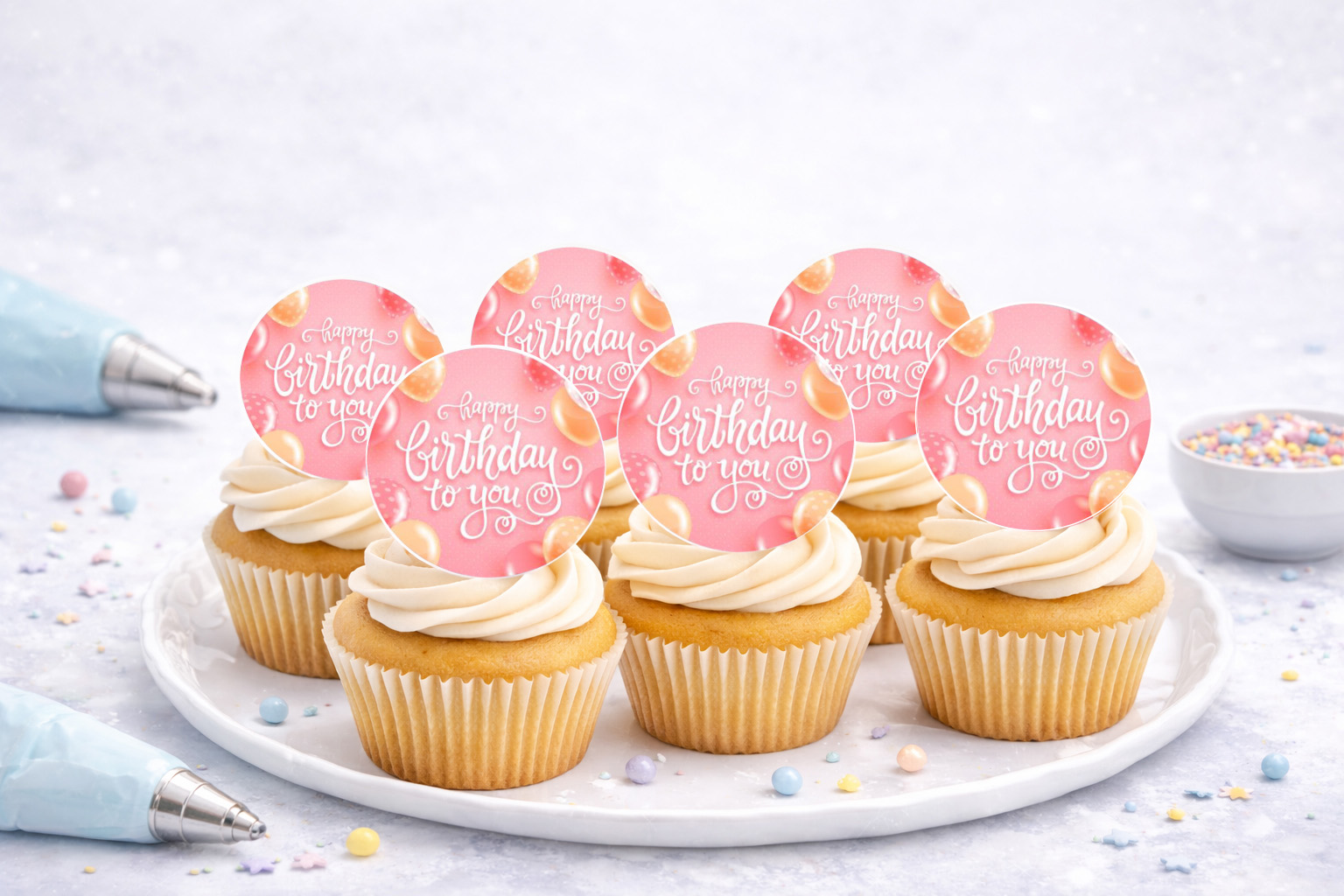 Essbare Muffinaufleger mit Geburtstagsmotiven für Cupcakes und Muffins