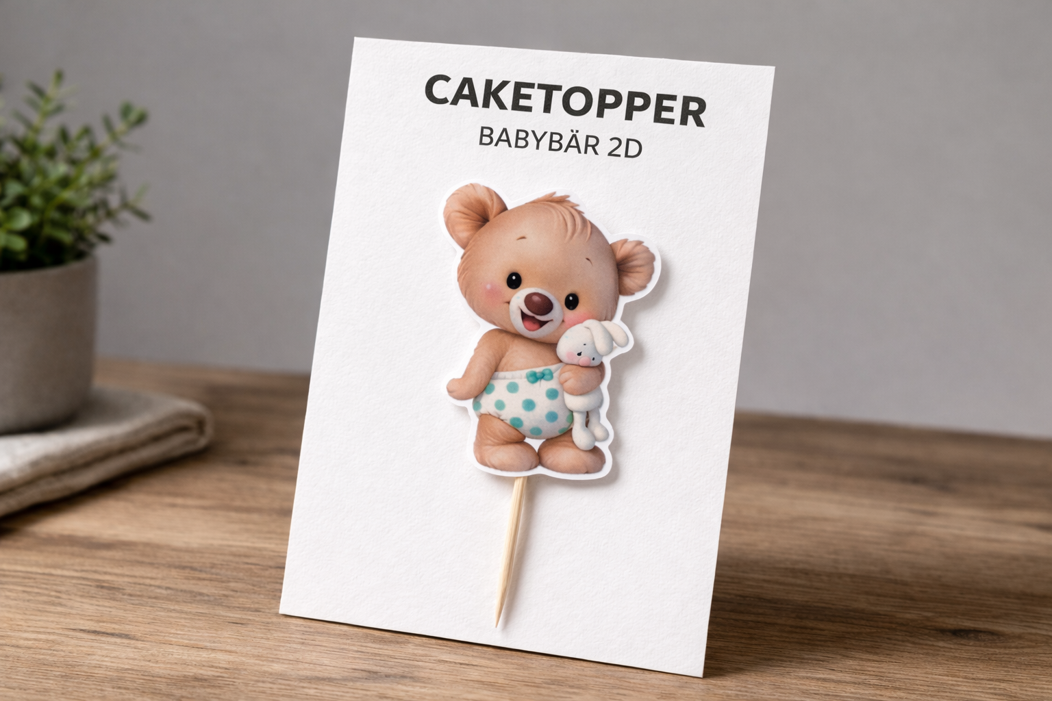 2D Tortenstecker Bärchen mit Hase aus Fondant handgemacht – Caketopper zum Reinstecken