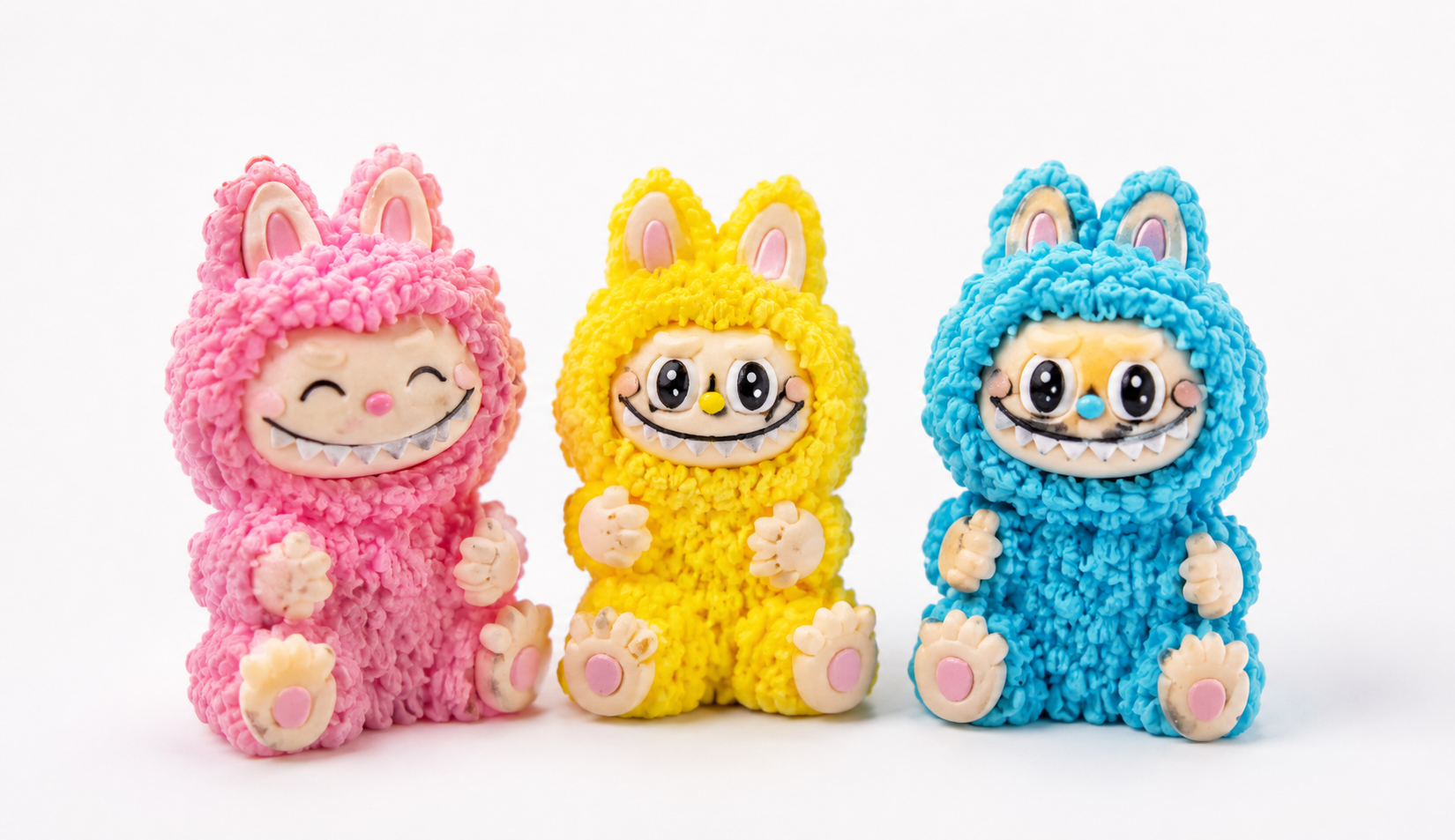 Essbare Monster-Tortendeko 3-teilig – bunte Zuckerfiguren, ca. 6,5 cm