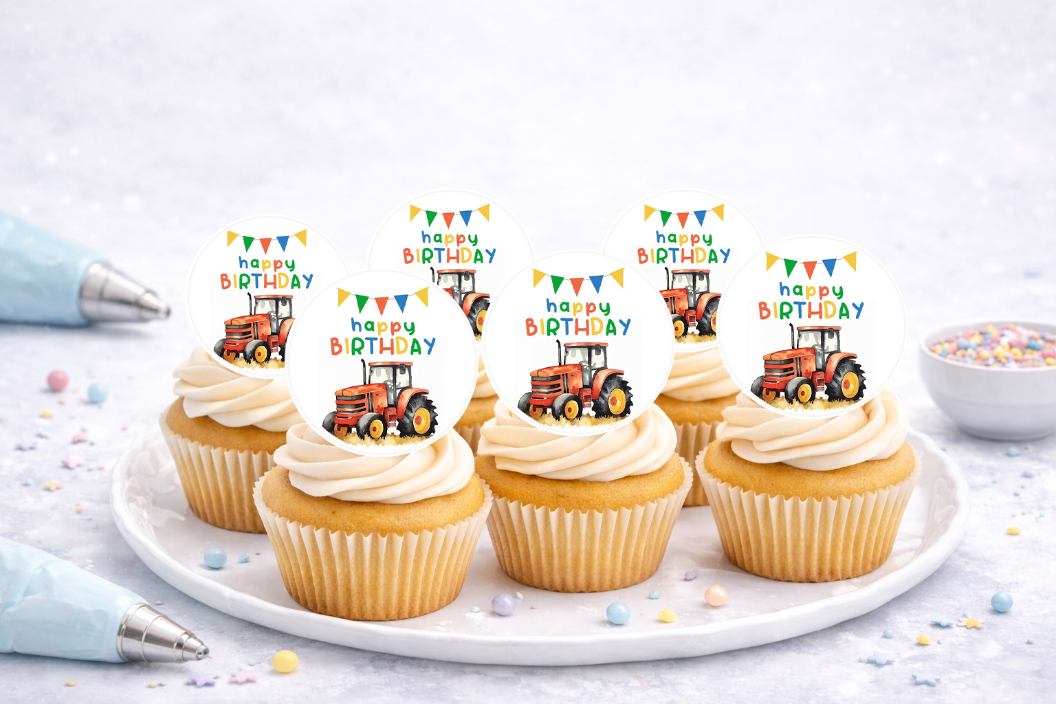 Essbare Muffinaufleger mit Traktor-Motiv für Cupcakes und Muffins