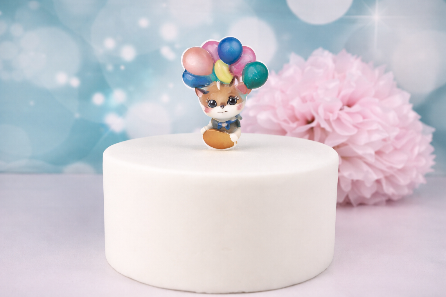Cake Topper Fuchs mit Luftballon – Handgefertigte Tortendeko für Tier- & Kinder-Torten