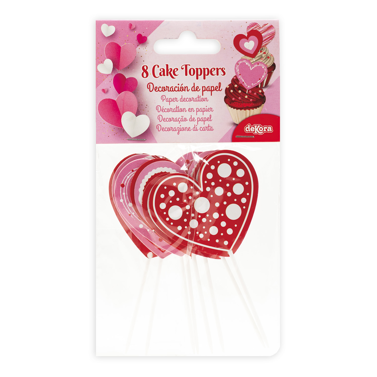 Herz Caketopper 8 Stück – Papier Tortenstecker mit 4 Motiven für Geburtstag, Hochzeit & Valentinstag