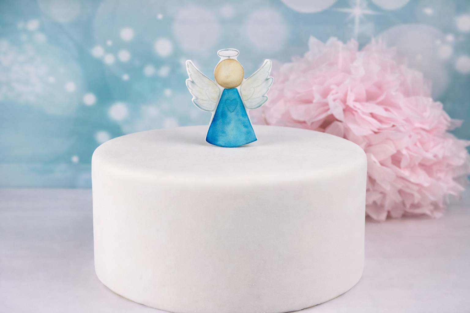 Cake Topper Engel blau – festliche Tortendeko für Taufe, Kommunion & Baby-Feiern