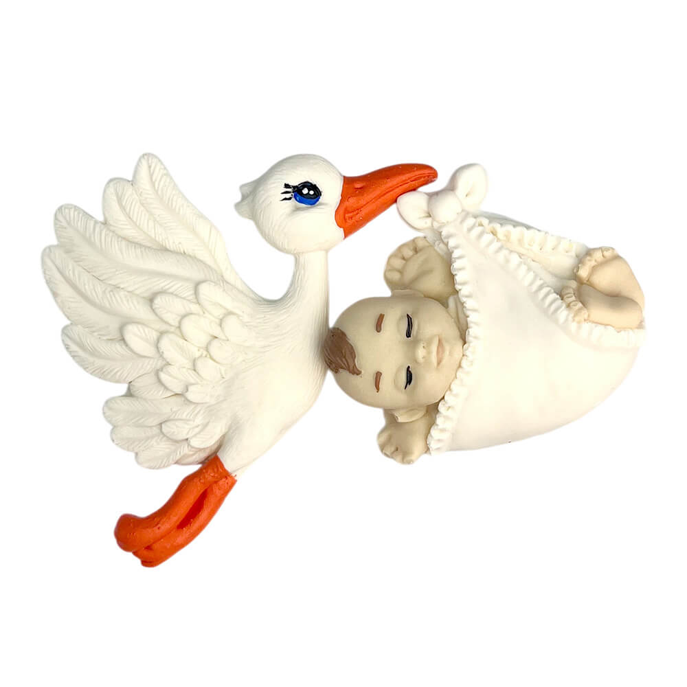 Storch mit Baby 2 teilige Zuckerdekoration