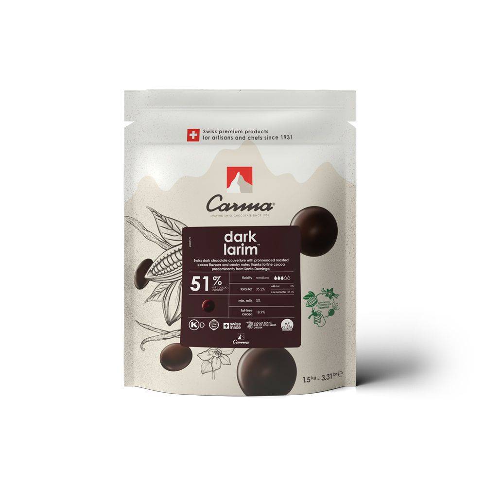Carma Dark Larim 51 % – Schweizer Zartbitter-Kuvertüre, 1,5 kg