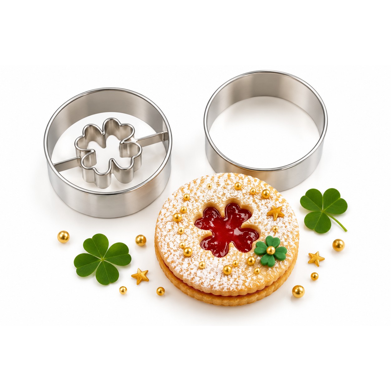 Linzer Ausstecher Kreis mit Kleeblatt 4 cm – 2-teilig, Edelstahl