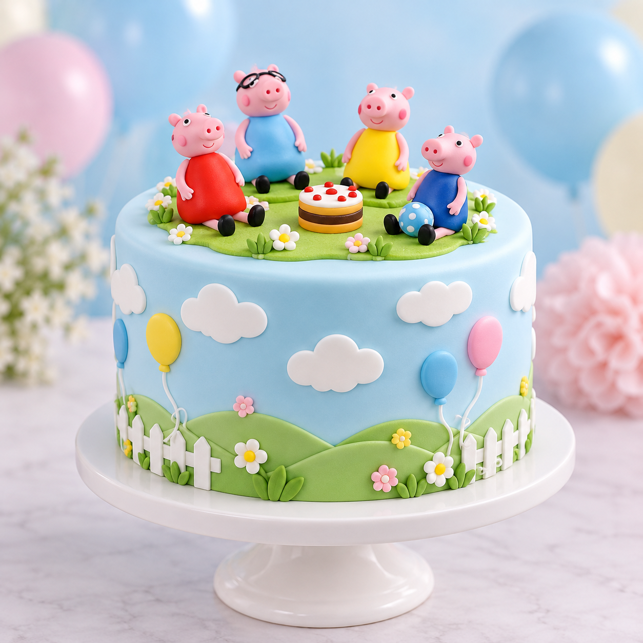 Tortenfiguren Peppa Wutz und Familie – handmodellierte Tortendekoration
