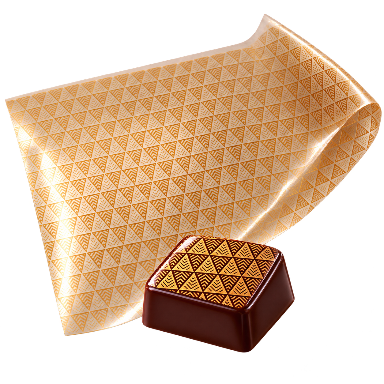 Schokoladen Transferfolie Dreiecke Gold – Abziehfolie 37 × 27 cm