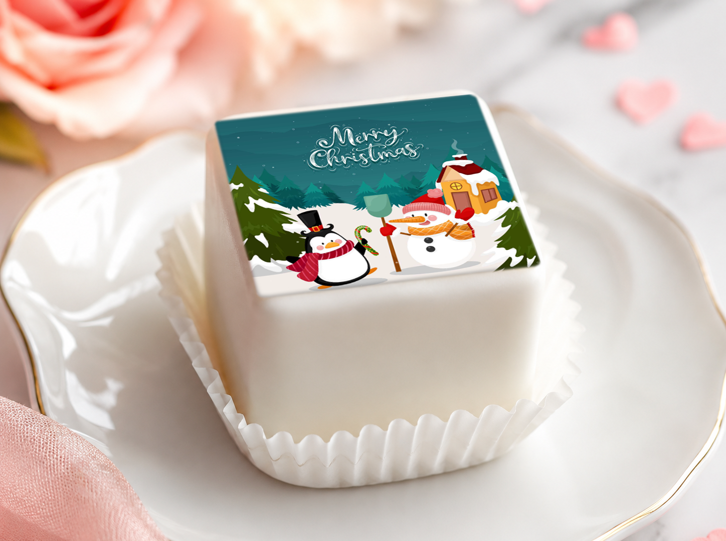 Petit Four Aufleger Weihnachten Schneemann – 30 essbare Aufleger