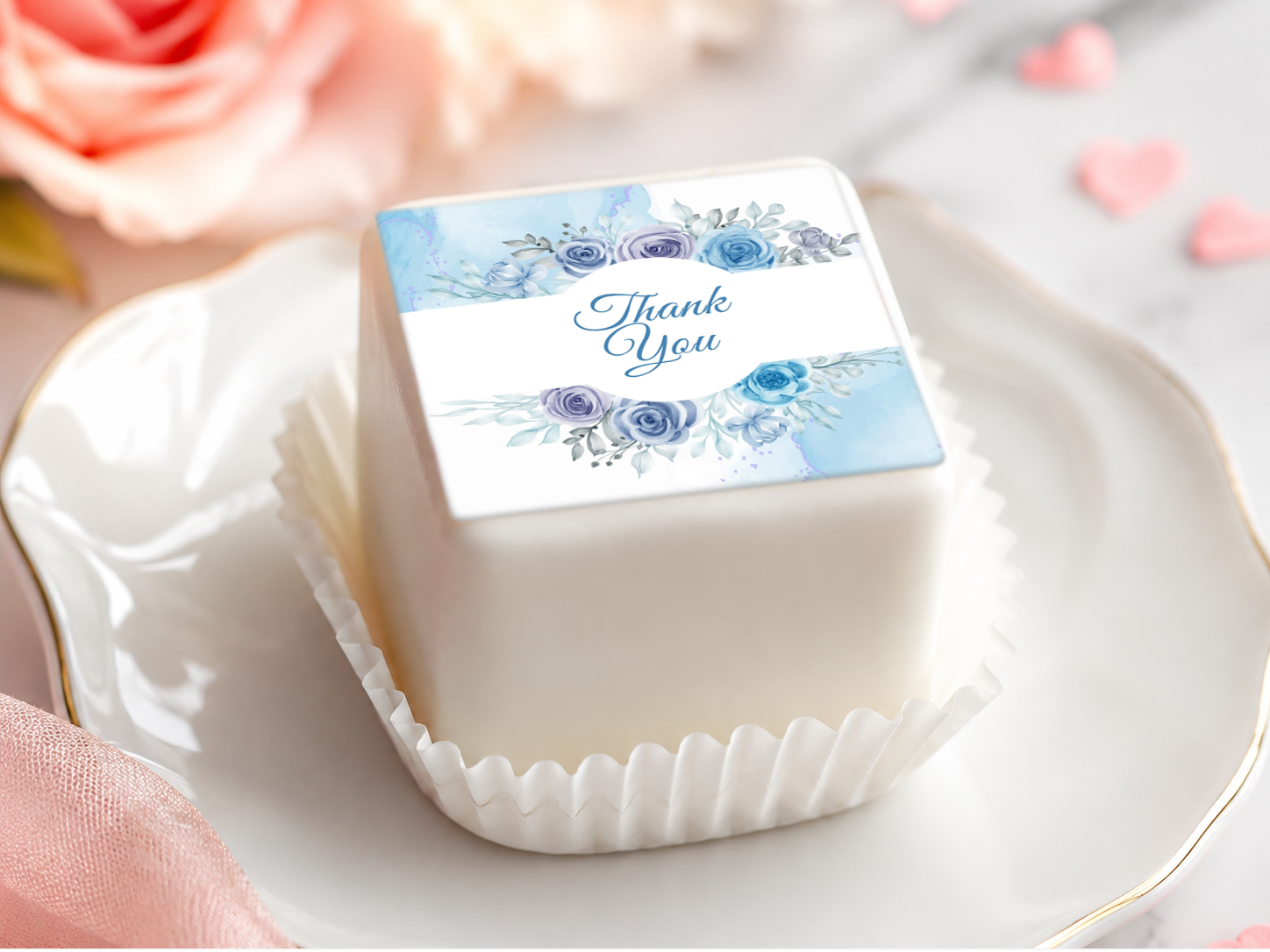 Petit Four Aufleger „Danke“ – 16 essbare Aufleger für Petit Fours, Kekse & Punschkrapfen