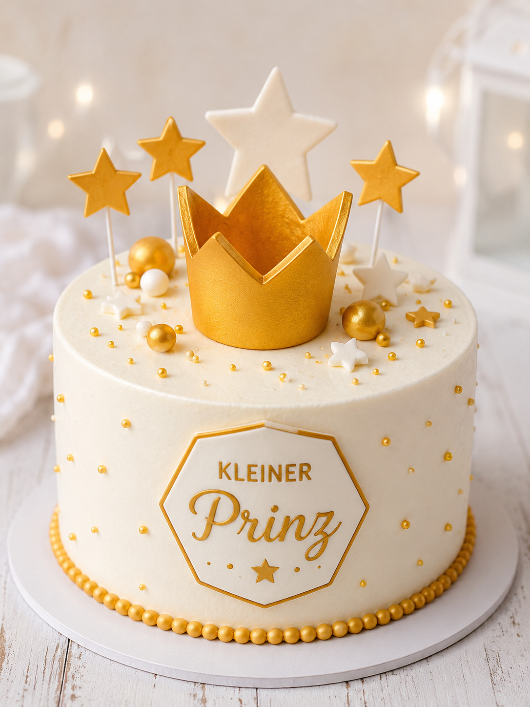 Goldene Zuckerkrone – essbare Tortendeko für Prinzessinnentorten 8 cm