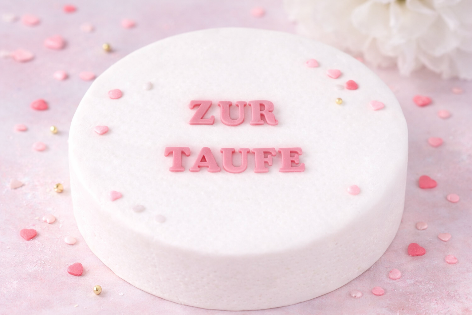Schrift „Zur Taufe“ rosa – essbare Tortendekoration