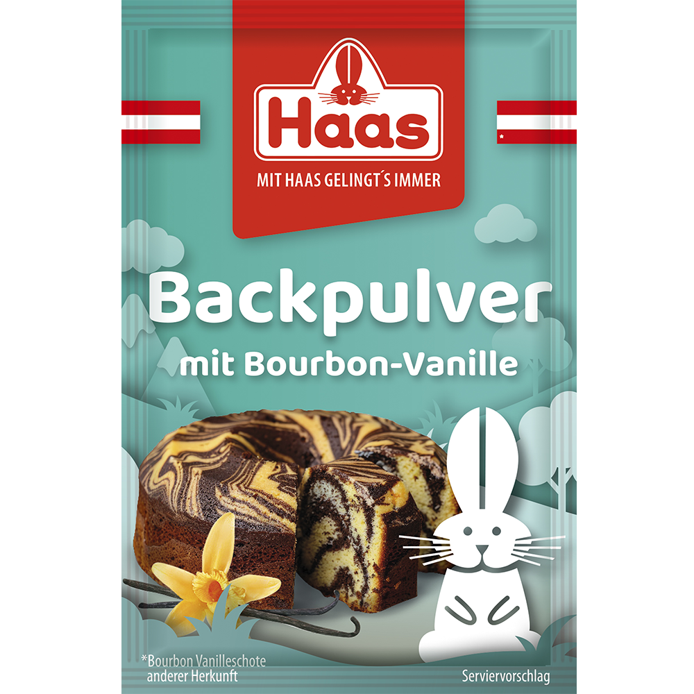 Haas Backpulver mit Bourbon-Vanille – 3 × 16 g, vegan
