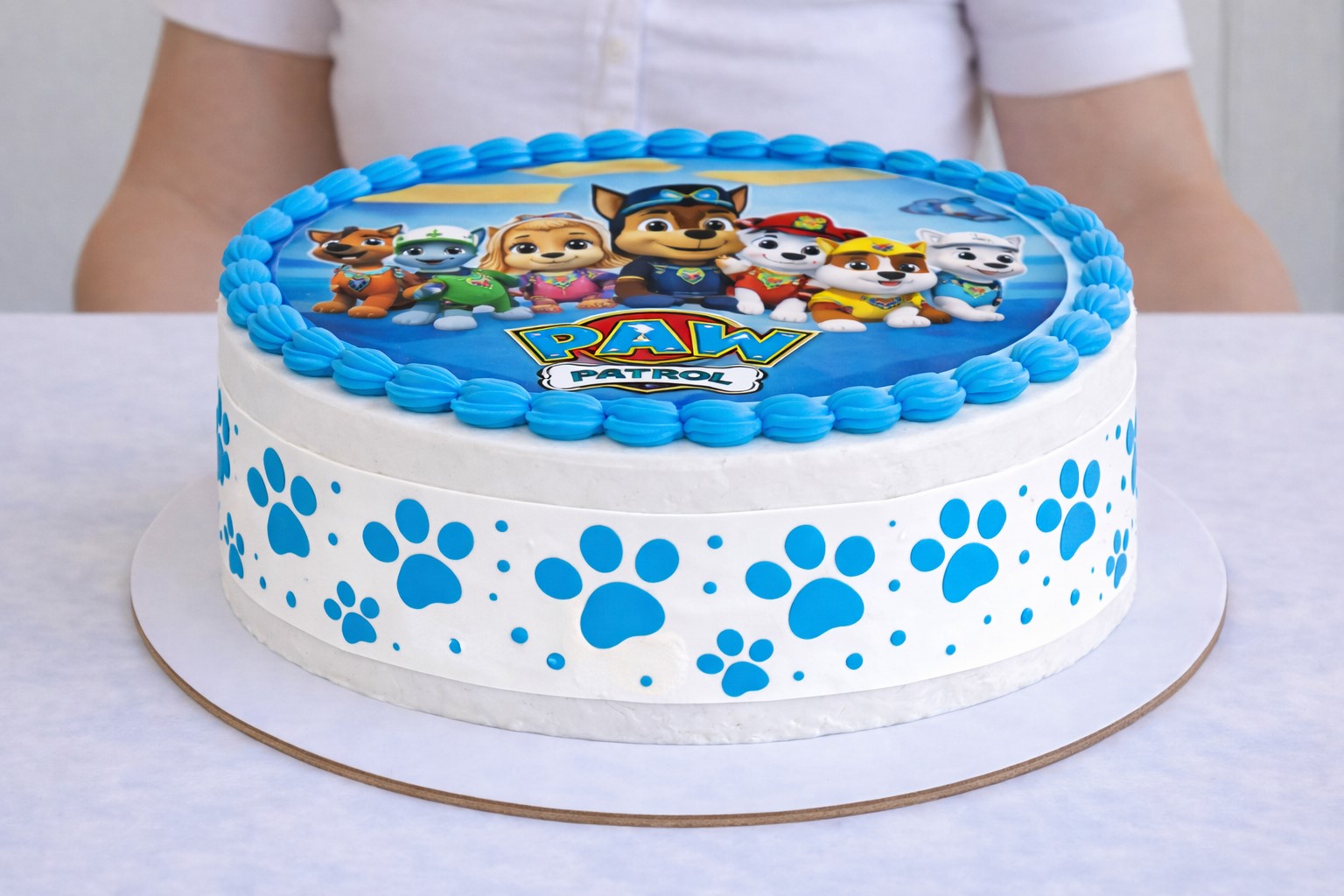 Paw Patrol Tortenband Pfoten blau – essbares Zuckerfolie-Band 6,5 × 26 cm (3 Stück)