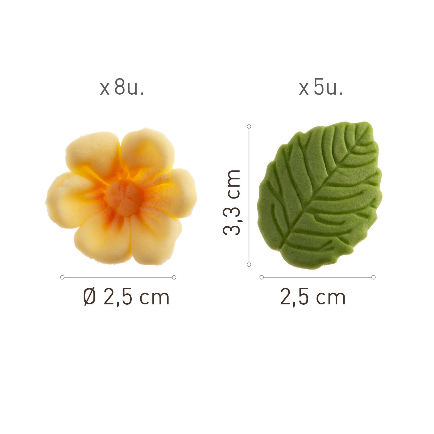 Zuckerdekoration Blumen gelb mit Blättern