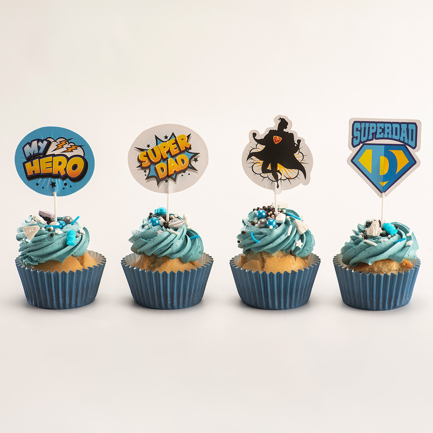 Super Dad Caketopper 8 Stück – Papier Tortenstecker mit 4 Motiven für Vatertag, Geburtstag & Papa-Torte