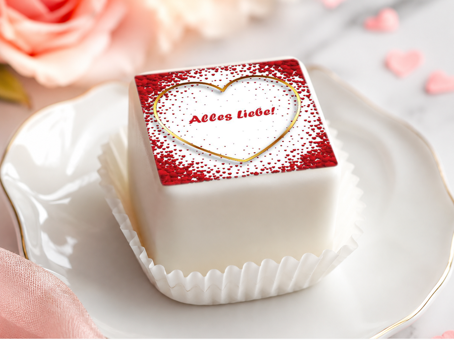 Petit Four & Punschkrapfen Aufleger „Alles Liebe“ – 12 Stück ca. 5 cm