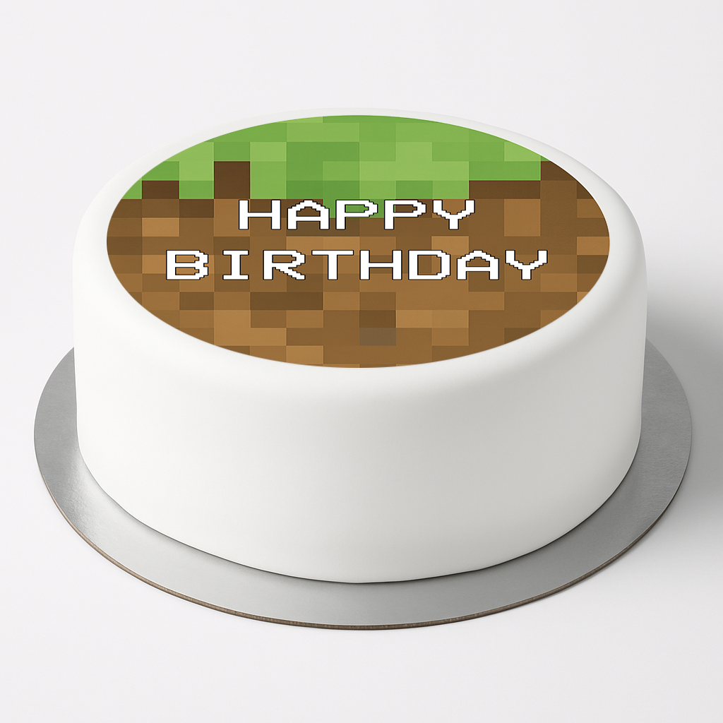 Essbarer Tortenaufleger Happy Birthday – Pixel Design – Minecraft 