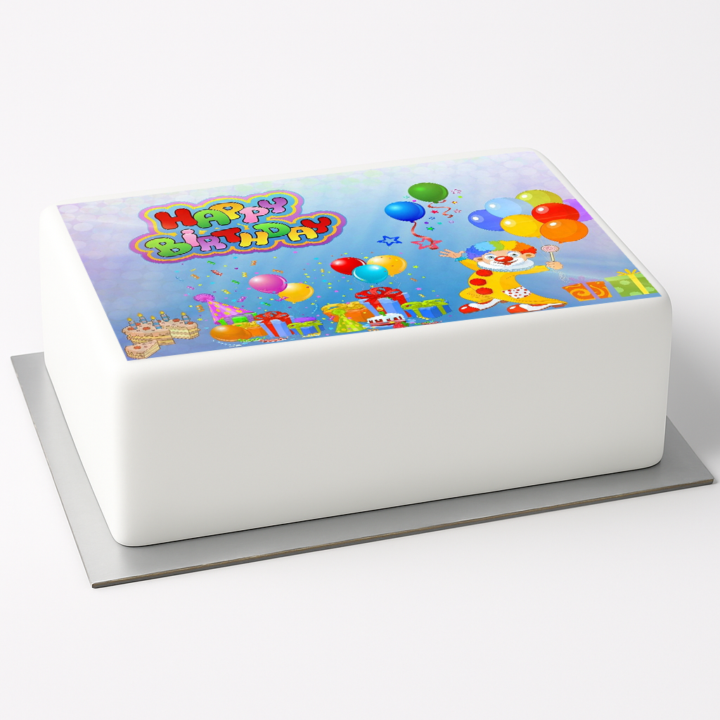 Tortenaufleger Kindergeburtstag – Clown mit Ballons „Happy Birthday“