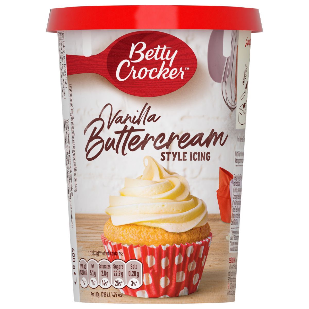 Betty Crocker Vanilla Buttercream Icing 400 g – Vanille-Frosting für Torten & Cupcakes