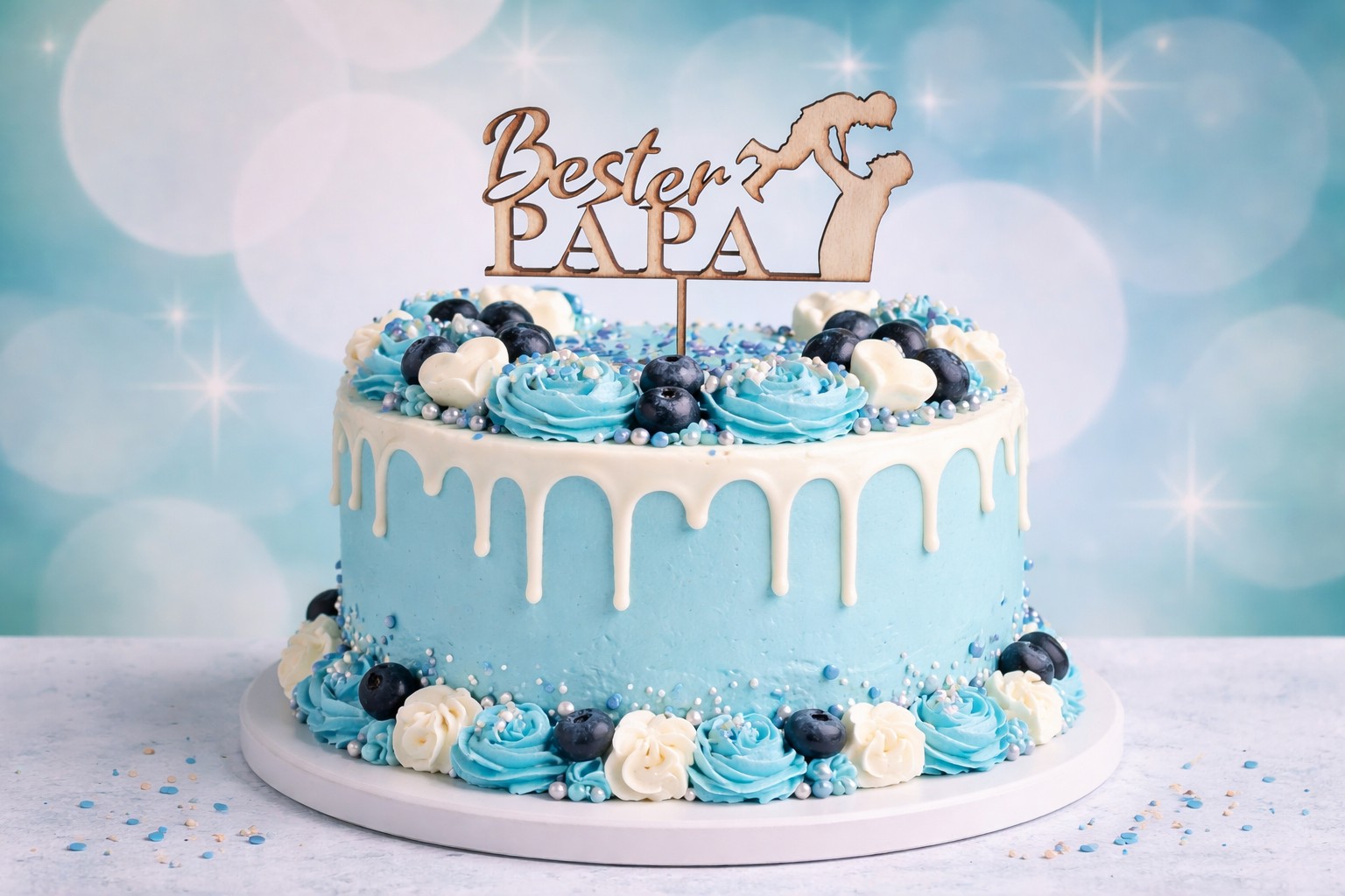 Cake Topper Bester Papa aus Holz – Tortendeko zum Vatertag oder Geburtstag – Caketopper Papa